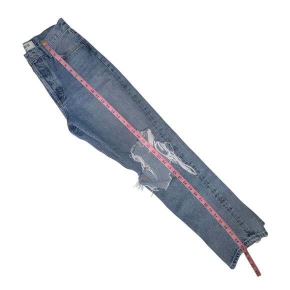 Agolde High Waisted Washed Blue Denim Button Fly Ripped Straight Jeans size 26 - Picture 8 of 11